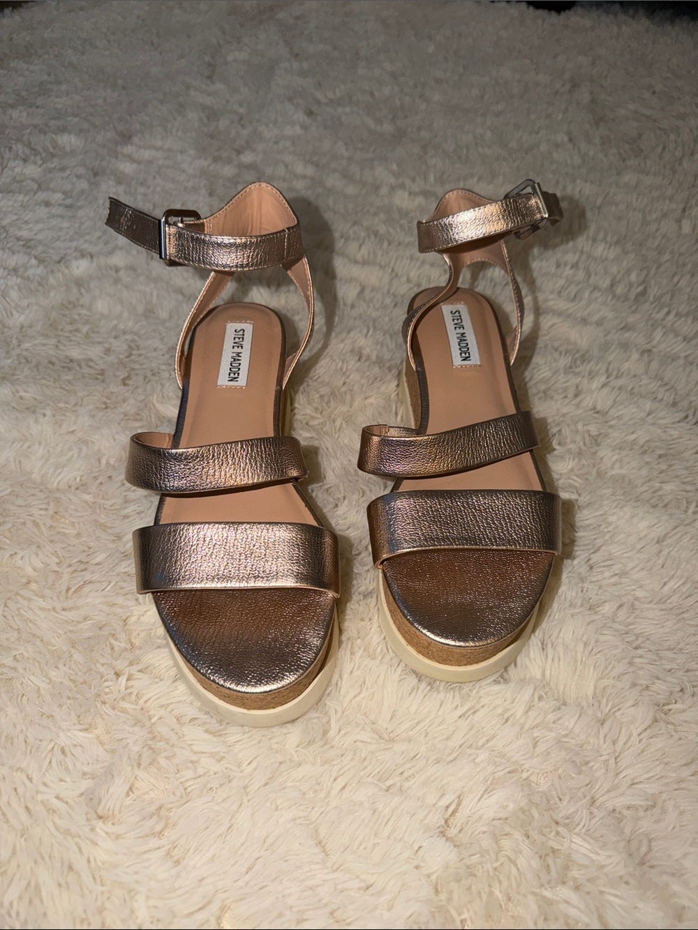 Steve Madden Kirsten Wedge Metallic Rose Gold Strappy Sandal